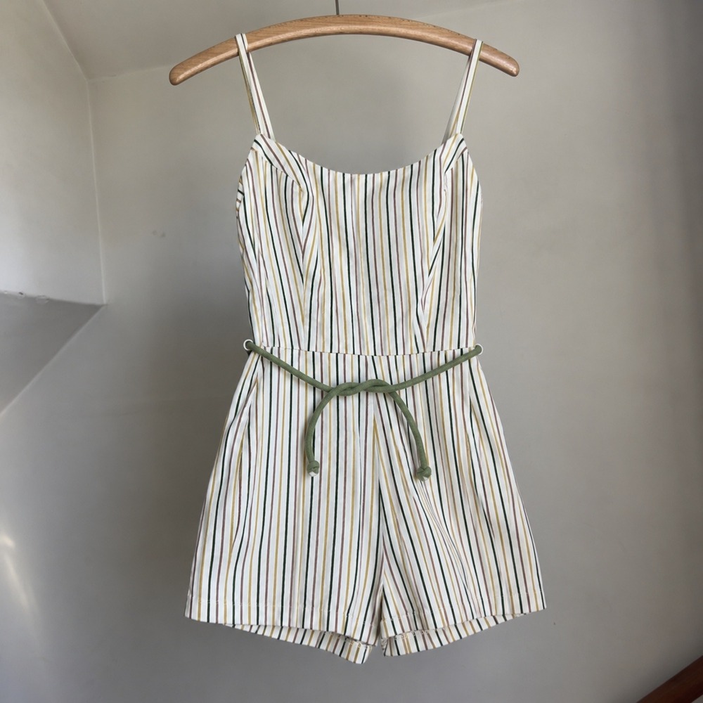 Vintage Cole of California Swimsuit Romper White Stripe Sunsuit Belted Retro 60s